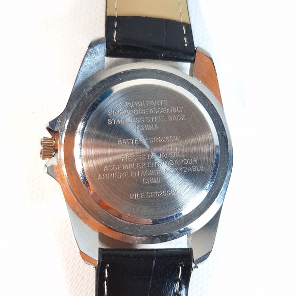 Steel & Black Leather Band Mens Quartz Analog Wrist Watch, New Battery - Picture 8 of 10